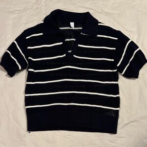 Navy and White Striped women’s open weave sweater